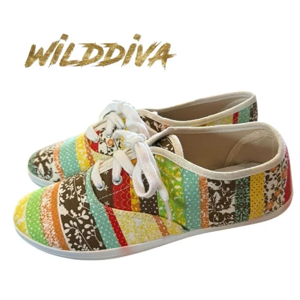 Wild Diva Women's Canvas Mult-Color Sneakers 6.5